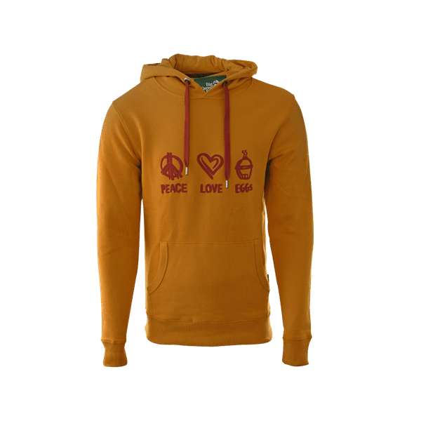 Picture of HOODIE PEACE, LOVE, EGGS OCHER YELLOW-BORDEAX XS